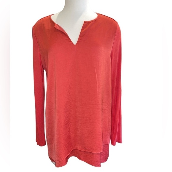 Soft Surroundings Women's Top Size M Red Long Sleeve V Neck Comfort Hi Low Hem - Picture 1 of 8